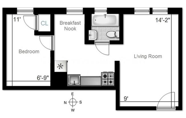 1 bed, 1 bath, $2,870, Unit D-6