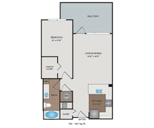1 bed, 1 bath, 751 sqft, $2,810