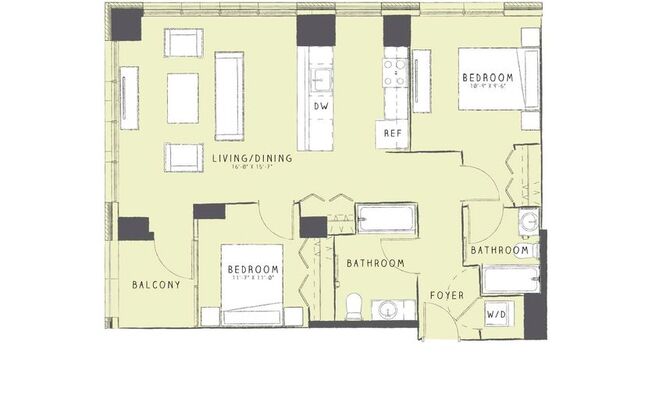 2 beds, 2 baths, 1,003 sqft, $4,222, Unit 0208