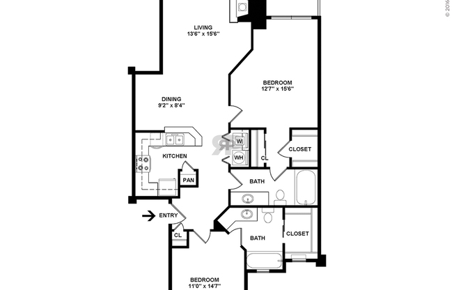 2 beds, 2 baths, 1,135 sqft, $1,705