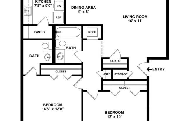The Newport - 2 Bed, 1.5 Bath, 842 sq. ft.
