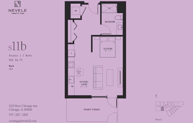 Studio, 1 bath, 501 sqft, $2,145, Unit 615