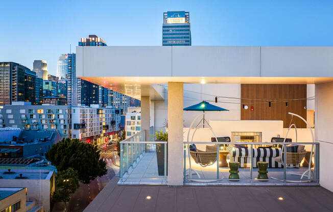a view of the city from the roof deck