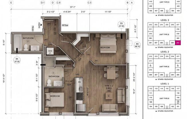 2 beds, 2 baths, 784 sqft, $2,740, Unit 302