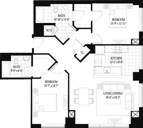 2 beds, 2 baths, 1,235 sqft, $5,155, Unit 307