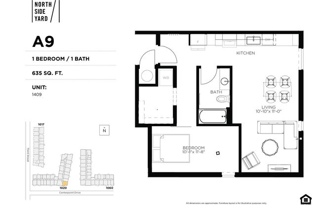 1 bed, 1 bath, 635 sqft, $1,375, Unit 1409