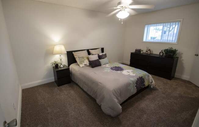 This is a photo of the bedroom in the 653 square foot 1 bedroom apartment at Princeton Court Apartments in Dallas, TX.