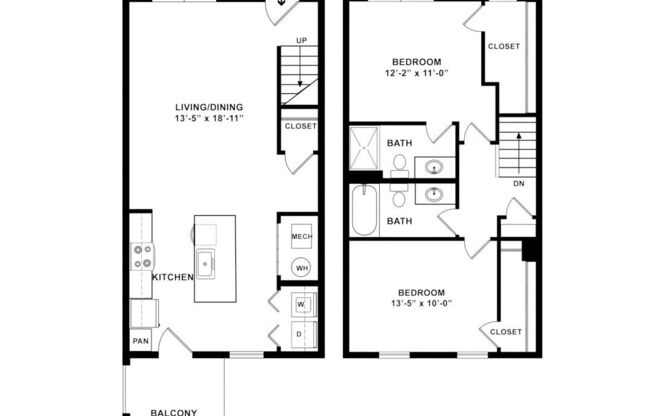 2 beds, 2 baths, 1,195 sqft, $1,650
