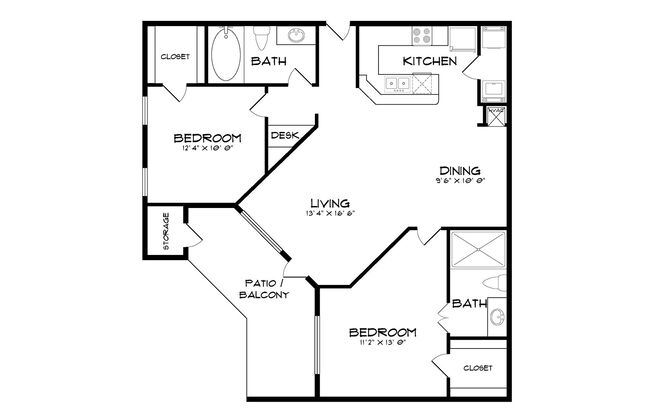 2 beds, 2 baths, 1,123 sqft, $1,622