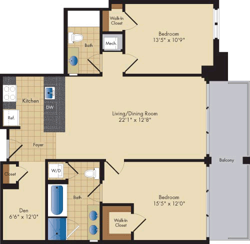2 beds, 2 baths, 1,078 sqft, $4,316, Unit 2106