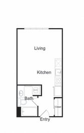 Studio, 1 bath, 446 sqft, $1,523