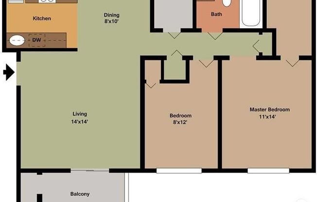 2 beds, 1 bath, 945 sqft, $1,300, Unit 6893-105