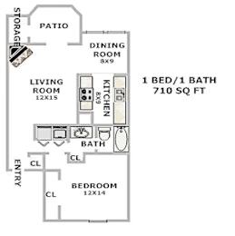 1 bed, 1 bath, 710 sqft, $899