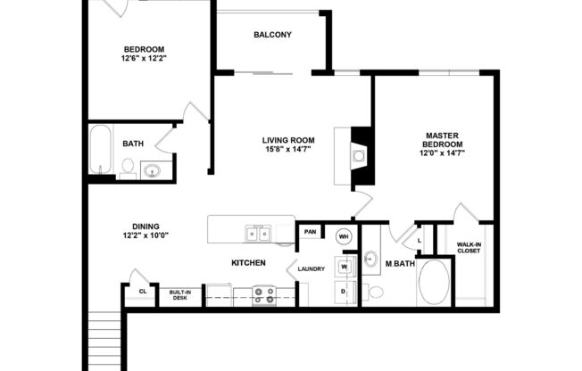 2 beds, 2 baths, 1,207 sqft, $1,585