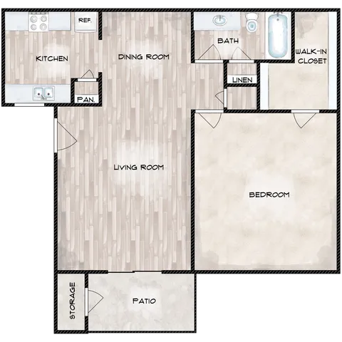 1 bed, 1 bath, 703 sqft, $784