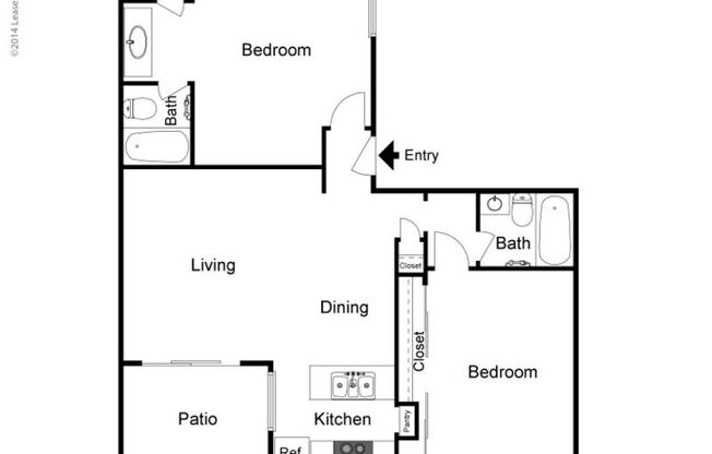 2 beds, 2 baths, 935 sqft, $1,335