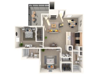 2 beds, 2 baths, 914 sqft, $1,244