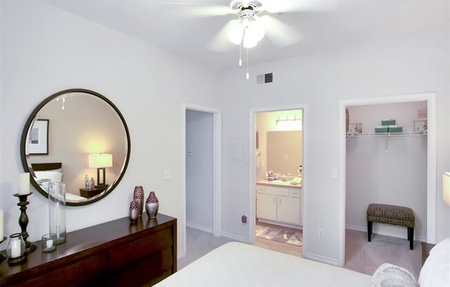 Spacious bedrooms with walk in closets at The Remington at Memorial in Tulsa, OK, For Rent. Now leasing 1 and 2 bedroom apartments.