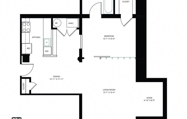 1 bed, 1 bath, 843 sqft, $1,279