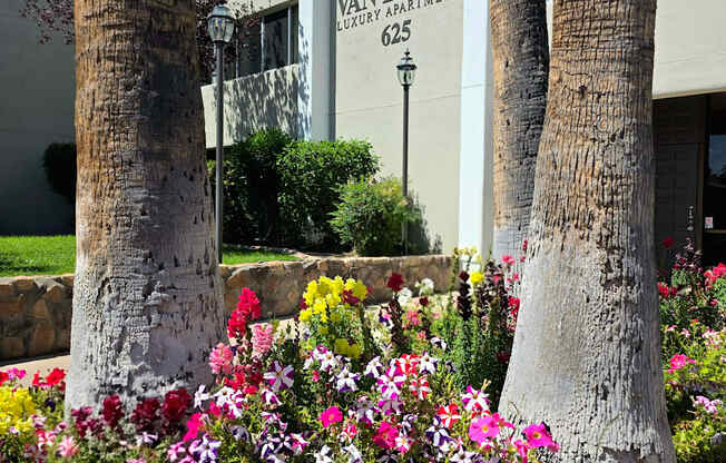 Flowers in front of The Van Buren Apartment.
