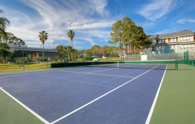 The tennis court offers a sweet spot for a game.