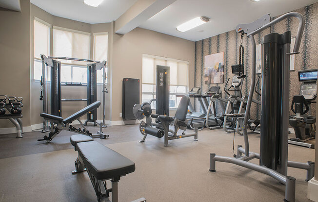 Fitness Center Strength and Conditioning Equipment at The Pointe at St. Joseph Apartments, Indiana