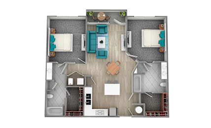 2 beds, 2 baths, 1,057 sqft, $1,596