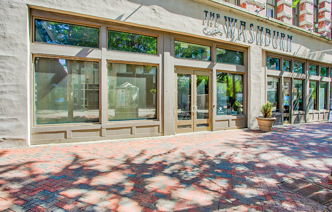 a view of the front of the building from the sidewalk