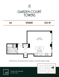 Studio, 1 bath, 553 sqft, $1,590