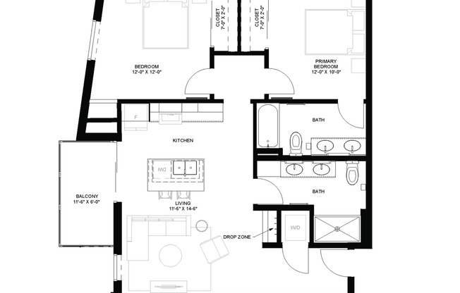 2 beds, 2 baths, 966 sqft, $2,900, Unit 518