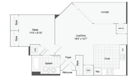 Studio, 1 bath, 692 sqft, $1,826