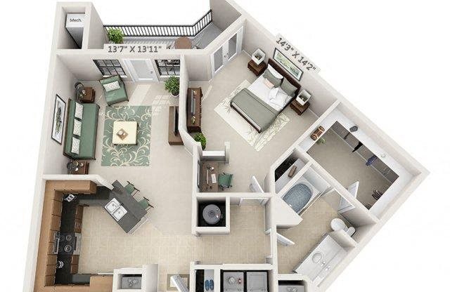 1 bed, 1 bath, 907 sqft, $1,674