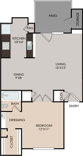 1 bed, 1 bath, 632 sqft, $538
