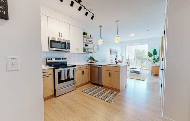 Kitchen and living at CityLine Apartments, Minneapolis, Minnesota