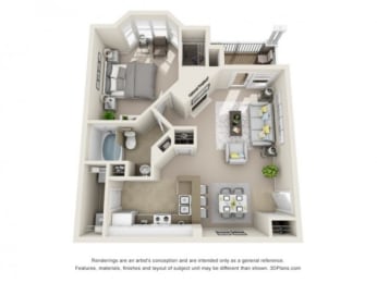 1 bed, 1 bath, 752 sqft, $1,305