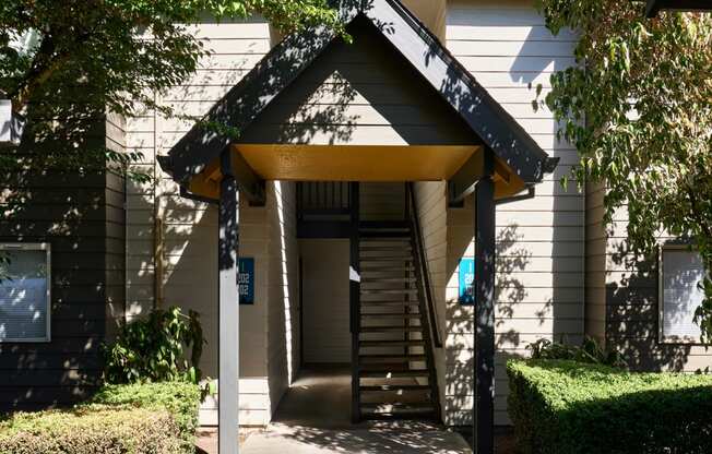 a building with a staircase in front of it