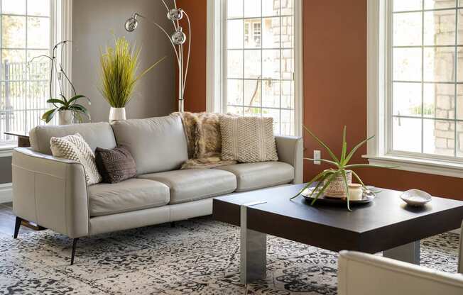 a living room with a couch and a coffee table