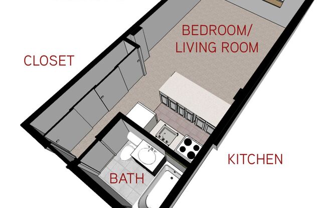Studio, 1 bath, 375 sqft, $995, Unit 908