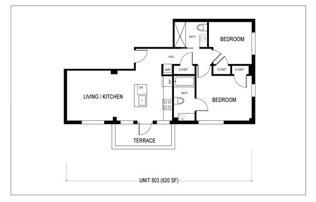 1 bed, 1 bath, 820 sqft, $799, Unit 803A