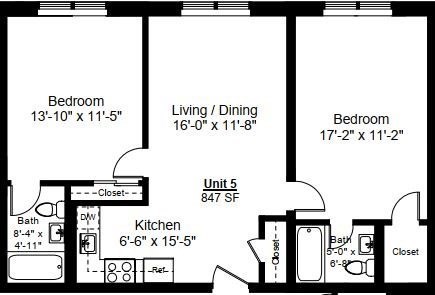 2 beds, 2 baths, 847 sqft, $2,650, Unit 5