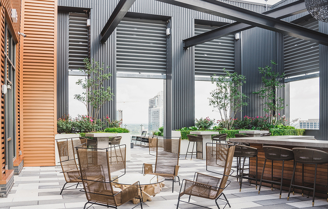 Expansive roll up doors for the rooftop lounge