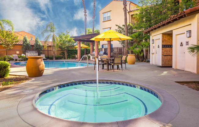 hot tub with seating area