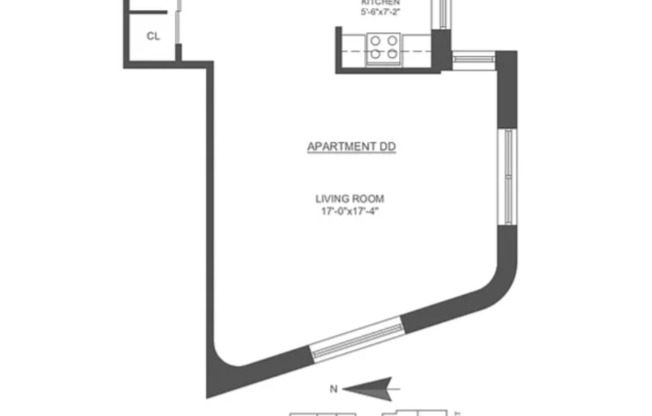 Studio, 1 bath, 540 sqft, $5,195, Unit 6DD