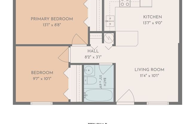 2 beds, 1 bath, 564 sqft, $900, Unit Unit M