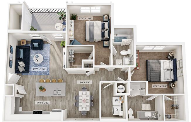 2 beds, 2 baths, 1,125 sqft, $2,025, Unit 1540-201