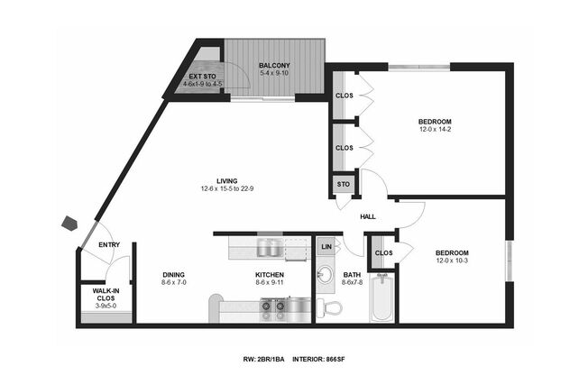 2 beds, 1 bath, 866 sqft, $1,300, Unit 1073373C