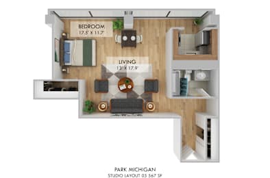 Studio, 1 bath, $1,746