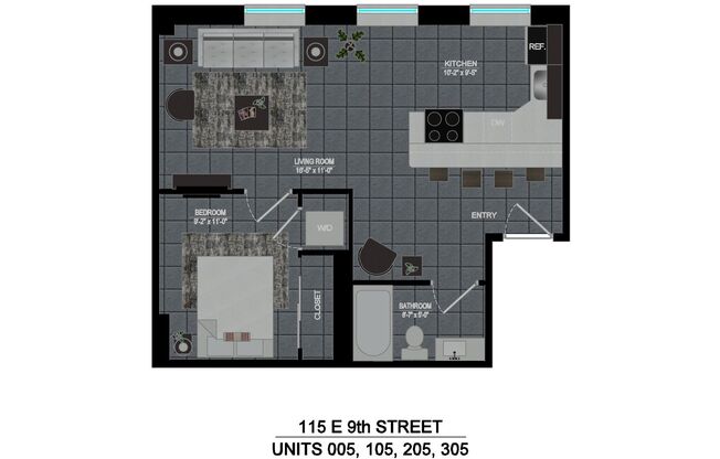 1 bed, 1 bath, 400 sqft, $1,350, Unit Schwab Industrial-005