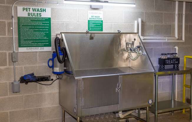 a stainless steel sink in a room