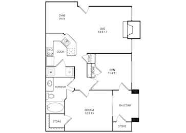 1 bed, 1 bath, 901 sqft, $1,369